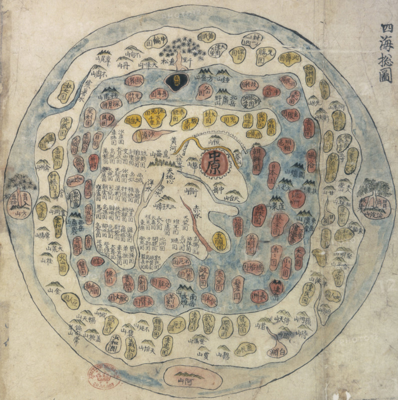 Korean world map, 19th century. Printed and hand-coloured, from Chonhado/World Atlas.