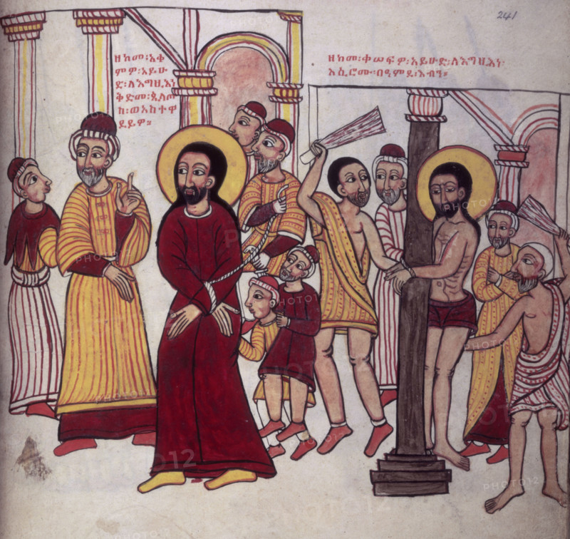 Christ being led to his crucifixion, and Christ being scourged, 1756. From a volume with Ethiopic script.