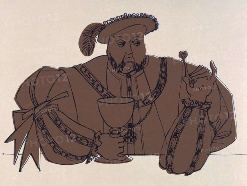 Portrait of Henry VIII, c1520 (1966). From "The history of England from the reign of Henry the 4th to the death of Charles the 1st by a partial, prejudiced, & ignorant historian. Illustrated by Paulette Riches". [Toronto, 1966].