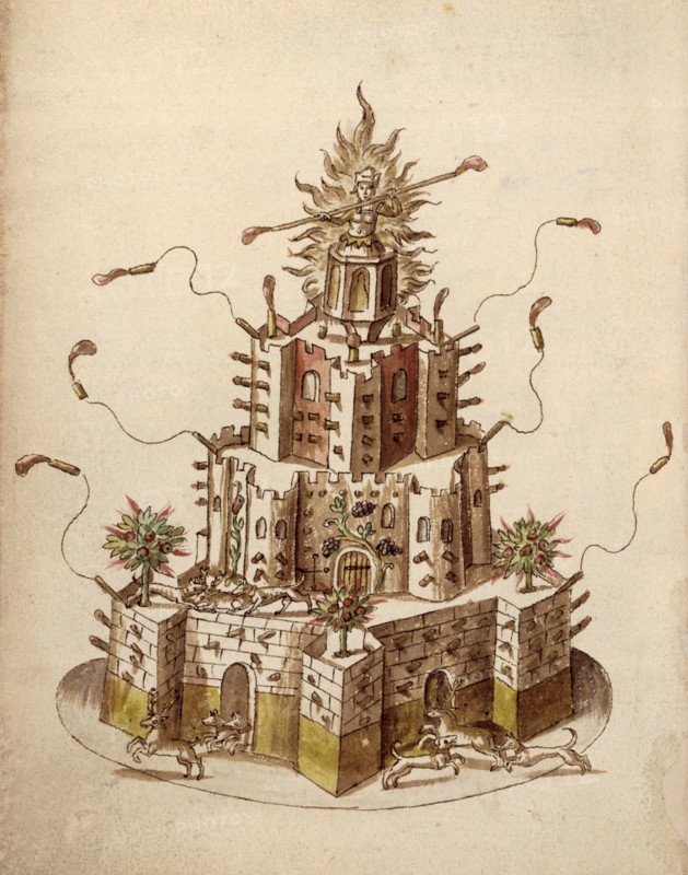 Firework display celebrating the marriage of Princess Elizabeth, c1613. This pyrotechnic construction was made for the wedding celebrations of James I's daughter, later Elizabeth, Queen of Bohemia, in 1613. Firework displays were already a popular event in the early seventeenth century.
