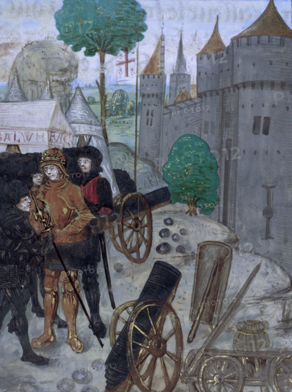Cannon and equipment, late 15th century. Early cannons were extremely dangerous to their operators, they were inaccurate and liable to explode. However as technology improved, cannon and other methods of using gunpowder gradually took over from traditional medieval weapons such as crossbows and trebuchets, and combat became more impersonal and mechanical.