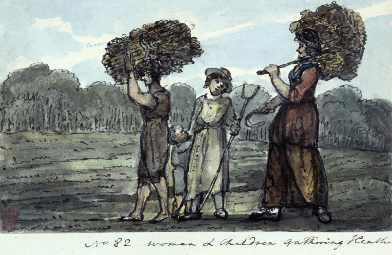 'Women and Children Gathering Heath', near Basingstoke, Hampshire, 1821.  George Austen, Jane Austen's father, was the local Reverend in Steventon, near Basingstoke, and some of his parishioners may have looked like this.