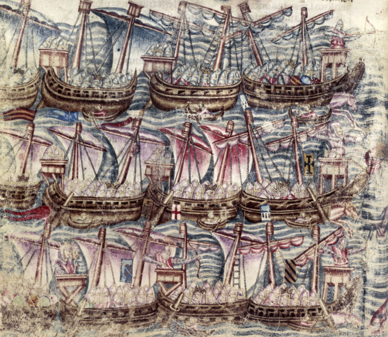 A Greek fleet, 15th Century. From "Les Livres des Histoires du commencement du monde", a universal history in French from the time of Laius of Thebes to 60 BC.