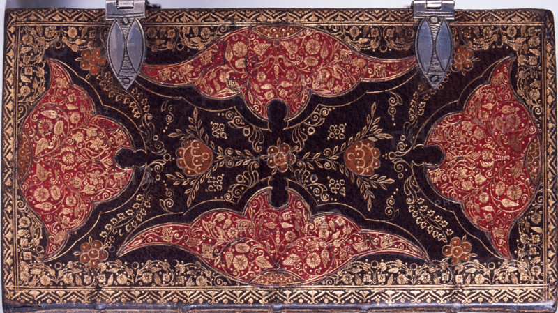 Lower cover of a Bible, 1657. Decorative cover of a Bible which was bound by Henry Evans in London.