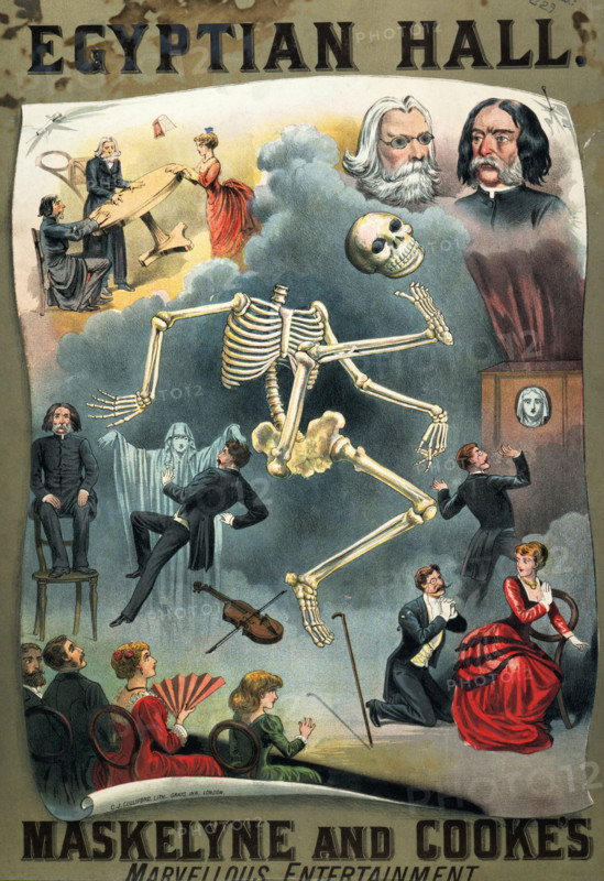 Poster advertising a conjuring act, c1885. The poster promotes performances by the famous conjurors Maskelyne and Cooke at the Egyptian Hall, London, promising 'marvellous entertainment'.