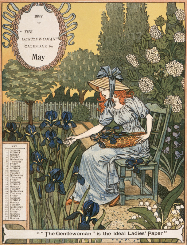 The Gentlewoman Calendar for May 1897. Describing itself as the 'ideal Ladies' paper', "The Gentlewoman" was an illustrated weekly journal published from 1890 until 1926.