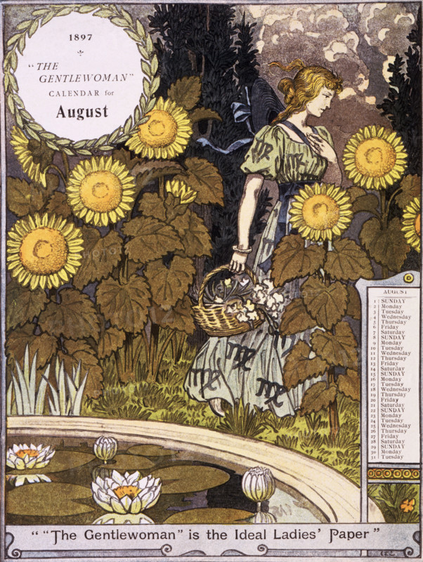 The Gentlewoman Calendar for August 1897. Describing itself as the 'ideal Ladies' paper', "The Gentlewoman" was an illustrated weekly journal published from 1890 until 1926.