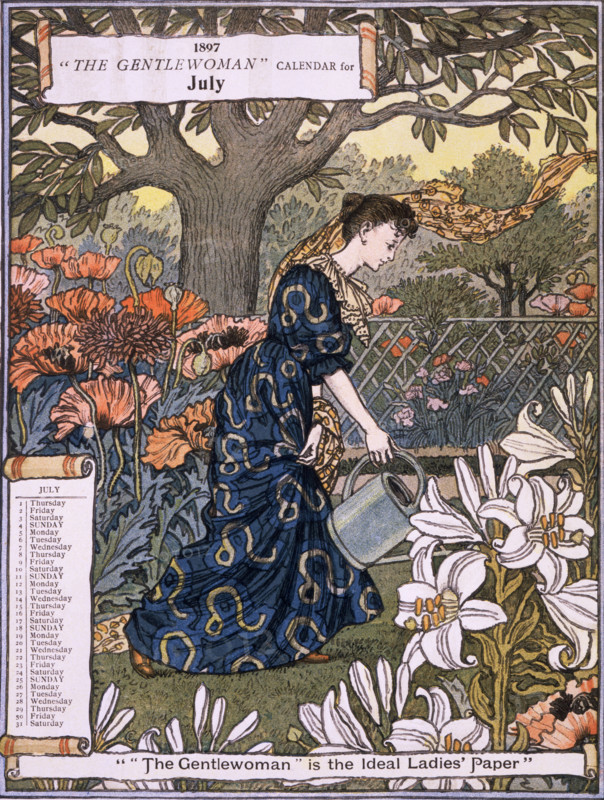 The Gentlewoman Calendar for July 1897. Describing itself as the 'ideal Ladies' paper', "The Gentlewoman" was an illustrated weekly journal published from 1890 until 1926.