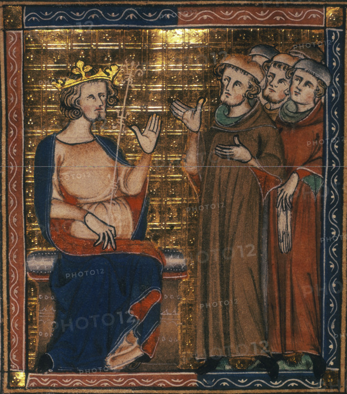 A king receiving a group of men, c1326-c1327. From Walter de Milemete's manuscript of "De secretis secretorum" (On the secret of secrets).
