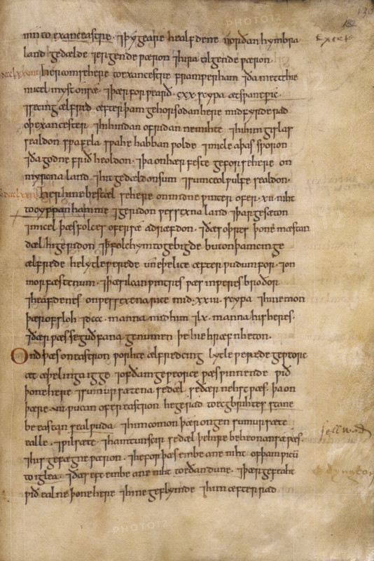 Excerpt from the Anglo-Saxon Chronicle, c1046. The Anglo-Saxon Chronicle, probably begun at the command of King Alfred, was the first history of England in the English language. Six versions of the Chronicle, kept up to date at different monasteries, survive, four of which are in the British Library. Illustrated here is a page from a text probably copied at Abingdon Abbey in about 1046. The last paragraph describes the defeat of the Danes by King Alfred at Edington in Wiltshire in 878.