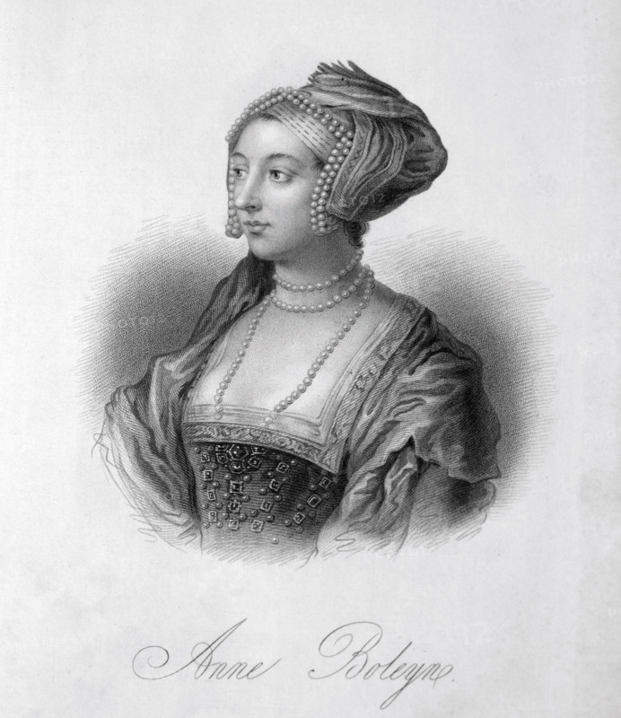 Anne Boleyn, c1530, (1834-1837). Anne Boleyn (c1504-1536) married King Henry VIII in 1533. She provided him with a daughter, the future Elizabeth I (1533-1603), but not the male heir he desired. Henry had Anne arrested on charges of adultery, incest and treason. Although the charges were almost certainly fabricated, Anne was found guilty and beheaded on 19 May 1536. Henry married his third wife, Jane Seymour, the day after Anne's execution. Plate 5 from "Lives of Eminent and Illustrious Englishmen, from Alfred the Great to the Latest Times", Vol 1. [Glasgow & Edinburgh, 1834-37]