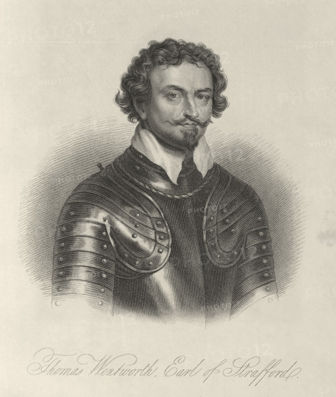 Sir Thomas Wentworth, 1st Earl of Strafford, c1630-c1640, (1834-1837). Wentworth (1593-1641) was the leading adviser of King Charles I. His attempt to consolidate the sovereign power of the king led to his impeachment and execution by Parliament. Plate 4 from "Lives of Eminent and Illustrious Englishmen, from Alfred the Great to the Latest Times", Vol 4. [Glasgow & Edinburgh, 1834-37]