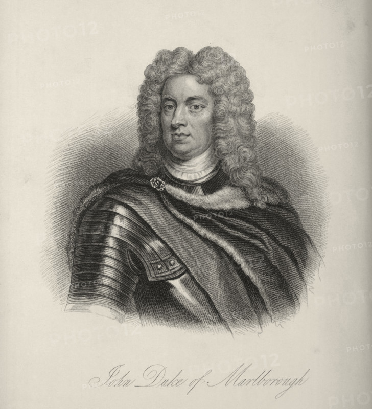 The Duke of Malborough (John Churchill), c1700, (1834-1837). Marlborough (1650-1722) commanded the British and allied forces in the War of the Spanish Succession early in the 18th century. He won a series of victories over the French including Blenheim (1704), Ramillies (1706), Oudenaarde (1708) and Malplaquet (1709). A grateful Queen Anne rewarded Marlborough with a palace at government expense in 1704 after his victory at Blenheim, which the palace was subsequently named after. Plate 2  from "Lives of Eminent and Illustrious Englishmen, from Alfred the Great to the Latest Times", Vol 5. [Glasgow & Edinburgh, 1834-37]