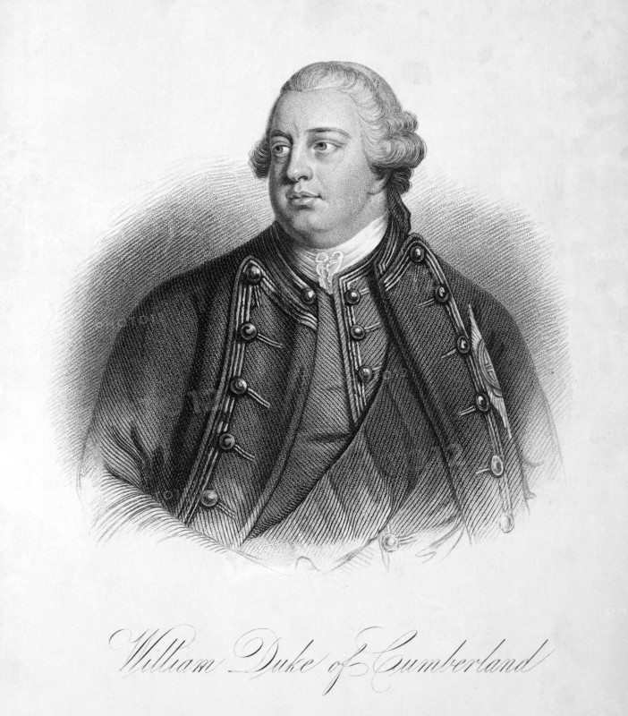 William Duke of Cumberland, c1740-c1765, (1834-1837). Cumberland (1721-1765) was a British general, nicknamed 'Butcher Cumberland' for his harsh suppression of the Jacobite rebellion of 1745. His subsequent military failures led to his estrangement from his father, King George II. Plate 4 from "Lives of Eminent and Illustrious Englishmen, from Alfred the Great to the Latest Times", Vol 6. [Glasgow & Edinburgh, 1834-37]