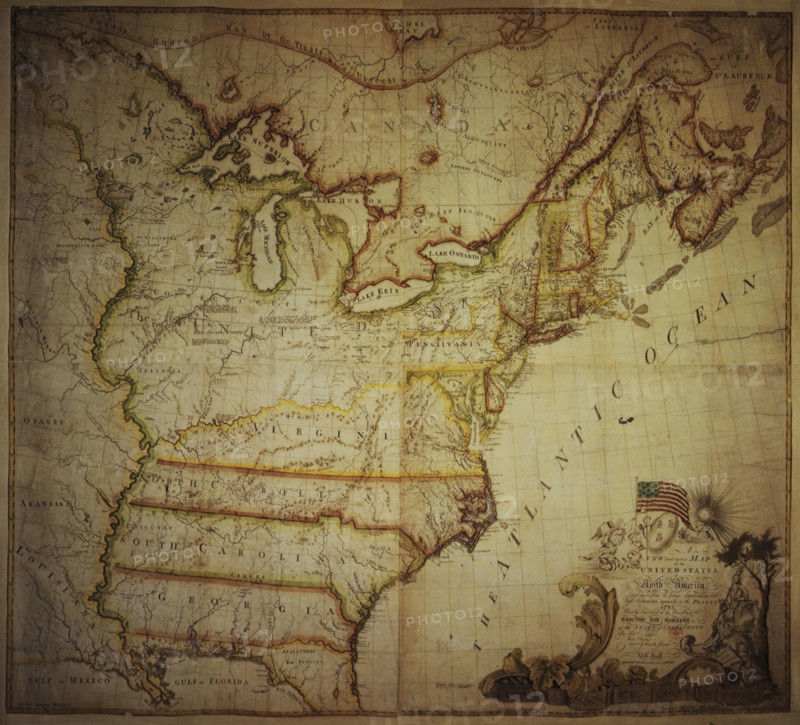 Map of the United States of North America, 1783. Depicting Canada, the Great Lakes, the United States, North Carolina, South Carolina, Georgia, Louisiana, Florida, and the Atlantic coast. From "A New and Correct Map of the United States of North America" by A Buell. [Newhaven (Conn), 1783].