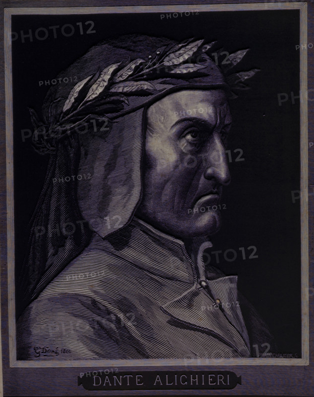 Portrait of Dante Alighieri, 1861. Italian poet (1265-1321), author of the Divine Comedy. From "Divina Commedia Inferno" by Dante Alighieri. [Paris, 1861].