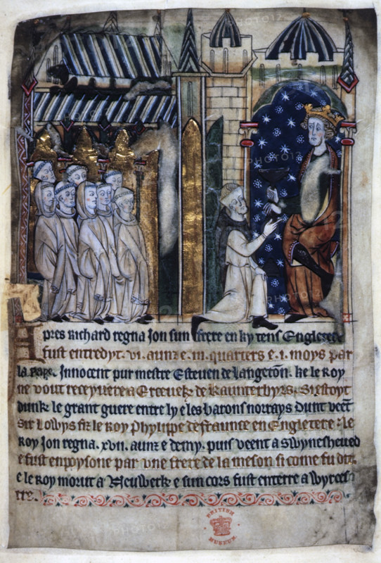 King John is offered a poisoned chalice by a monk, c1280-c1300. From "Miscellaneous chronicles".
