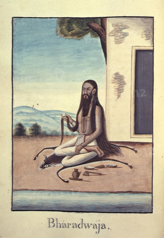 The sage, Bharadvaja, 1803-1804. Inscribed: 'Bharadwaja.' Renowned scholar, economist, grammarian and physician - one of the revered Vedic sages (maharishi) in Ancient India. From 61 paintings illustrating the Adhyatma Ramayana (Spiritual Ramayana), vol. 1. [Boddam collection.]