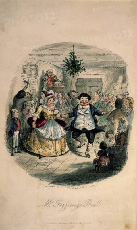 M Fezziwig's Ball, 1843. In a crowded room a party is in full swing. From "A Christmas Carol in prose. Being a Ghost-story of Christmas" by Charles Dickens.   a-christmas-carol-in-prose---caption-mr-fezziwigs-ball_12459361594