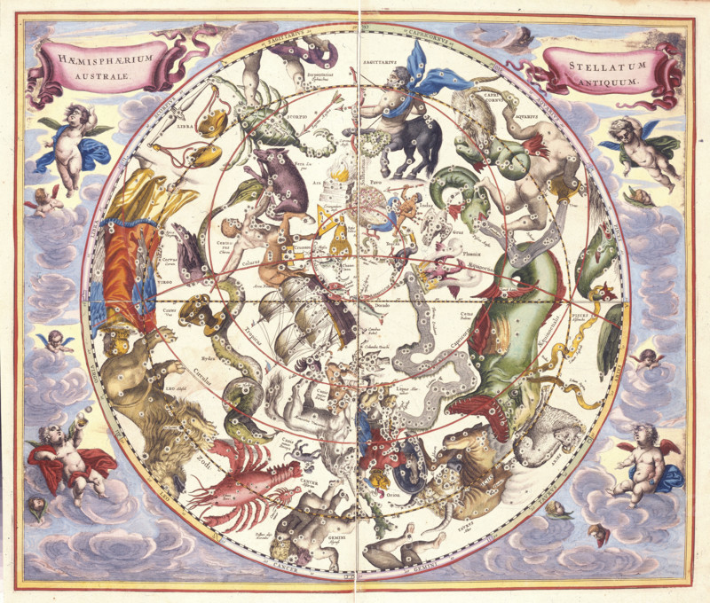 Hemisphaerium Australe. Southern hemisphere containing signs of the Zodiac, 1660.