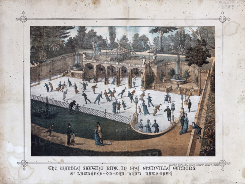Marble skating rink, c1882. A poster for the marble skating rink in the Granville Gardens, St Lawrence-on-Sea, near Ramsgate, Kent. From a collection of pamphlets, handbills, and miscellaneous printed matter relating to Victorian entertainment and everyday life.