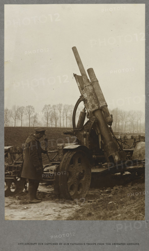 Anti-aircraft gun captured by our victorious troops from the defeated Germans,  1915 (1921).From India Office Official Record Of The Great War, 1921.