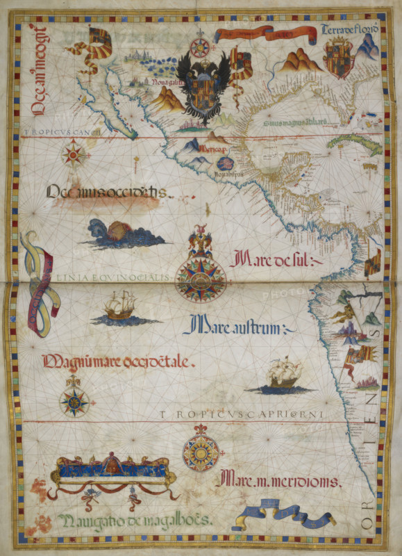 The eastern Pacific Ocean with Central America and parts of North and South America, 1558 . From Queen Mary Atlas.
