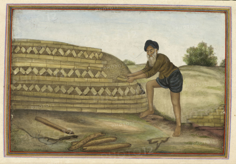 A brickmaker, 1825. From Tashrih Al Aqvam An Account Of Origins And Occupations Of Some Of The Sects Castes And Tribes Of India.