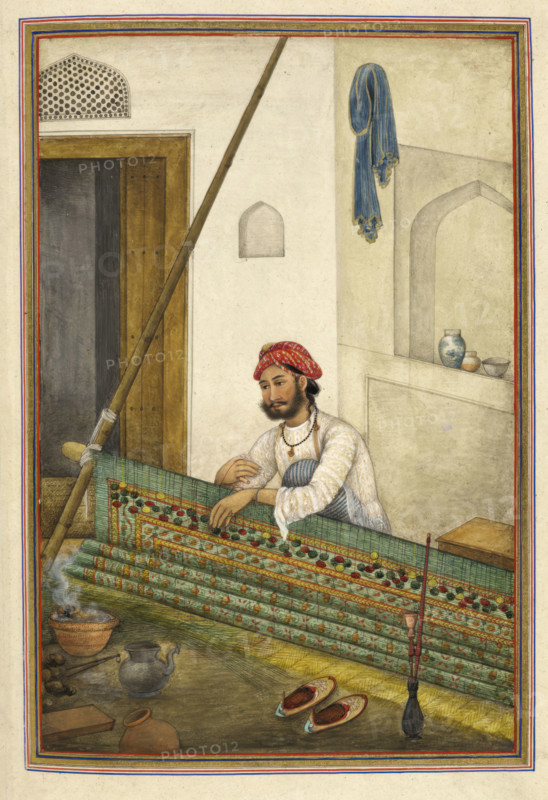 A screen-maker, possibly of the Dumna caste, 1825. From Tashrih Al Aqvam An Account Of Origins And Occupations Of Some Of The Sects Castes And Tribes Of India.