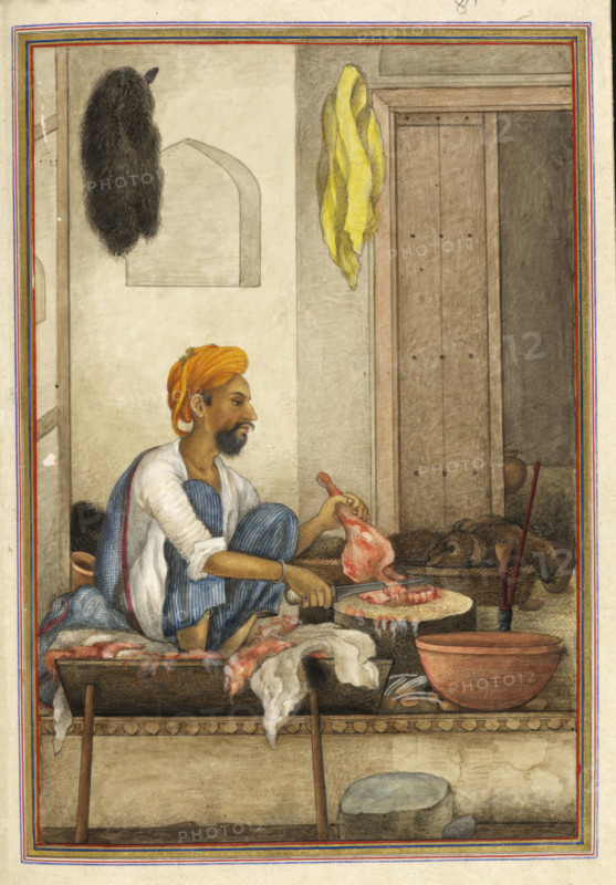 Badhak or Qassab, the caste of butcher, 1825. From Tashrih Al Aqvam An Account Of Origins And Occupations Of Some Of The Sects Castes And Tribes Of India.