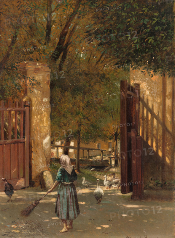 Sweeping the courtyard, 1902.