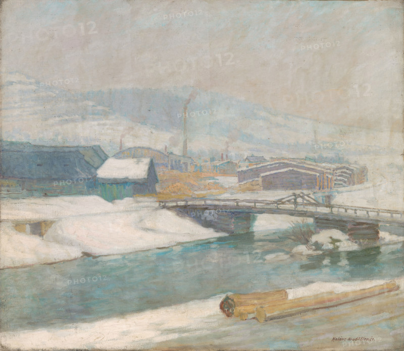 Sawmill at Margecany, 1912. Winter scene in Slovakia.