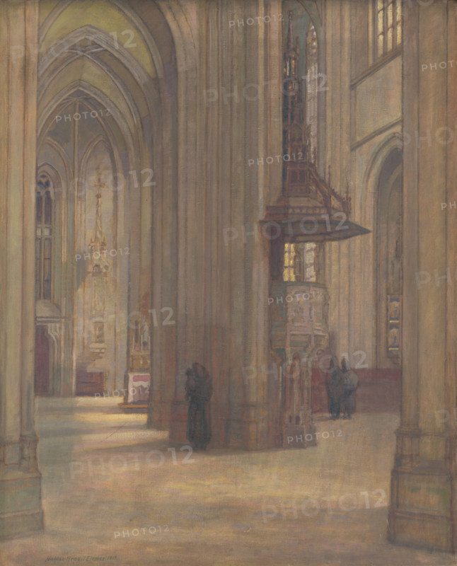 Interior of St. Elisabeth Cathedral, 1919. Gothic cathedral in Kosice, Slovakia.