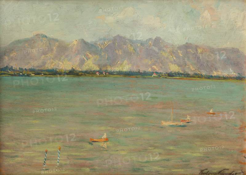 Mountain landscape with lake, after 1900.