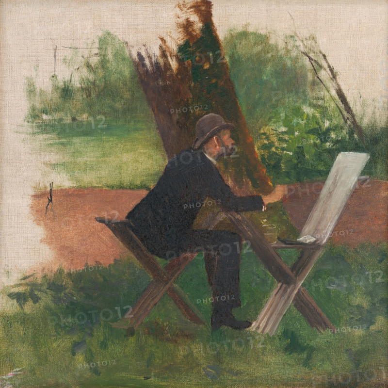The artist (Ladislav?) Mednyánszky painting en plein air, c1900.
