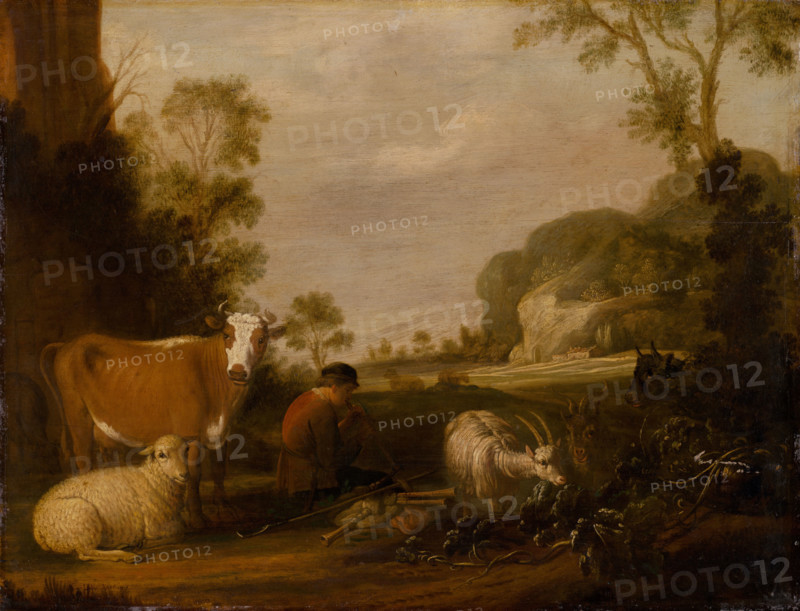 Shepherd playing music, 1650-1680. Probably by Jan Baptist Wolfaerts.