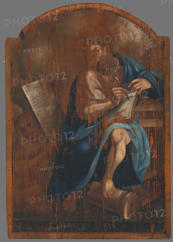 St. Mark the Evangelist, 1790-1820. The saint uses a quill pen to write his gospel.