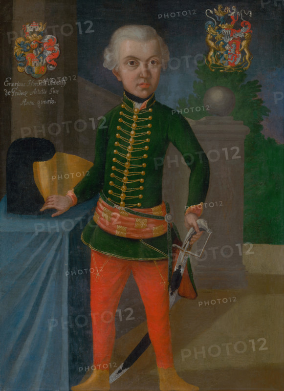 Imrich Horváth-Stancic in his fourth year, 1750. Boy in military uniform holding a sword