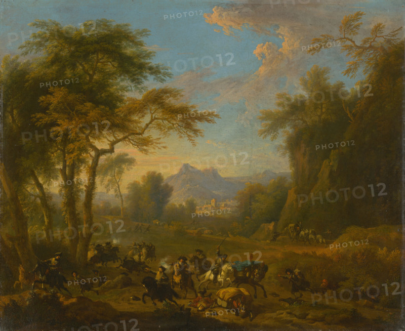 Horsemen attacking travellers, after 1700.