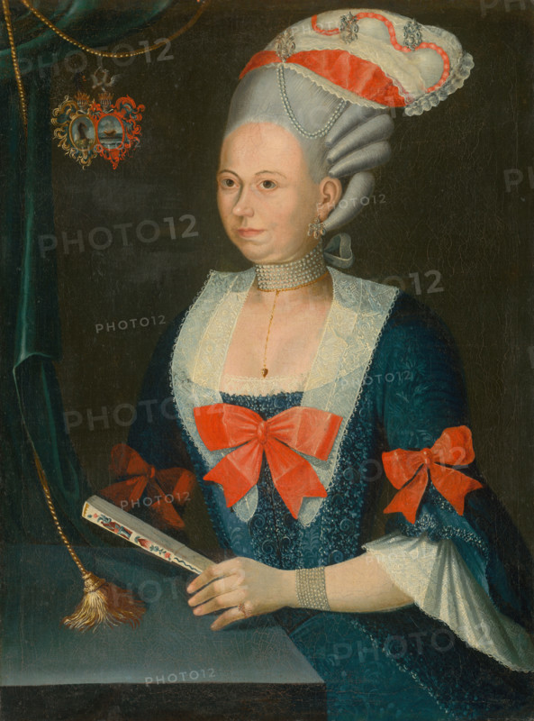 Portrait of a Woman in a Wig with a Fan, 1780-1790.