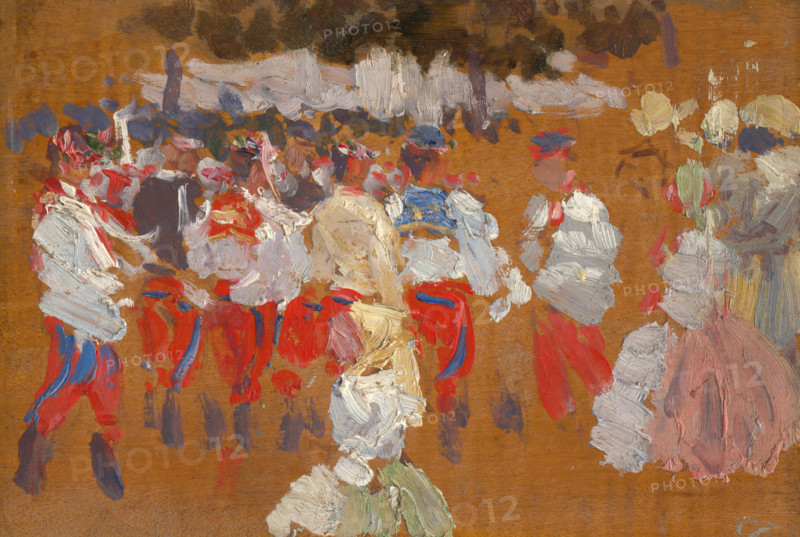 Sketch, early 20th century. People in traditional costume.