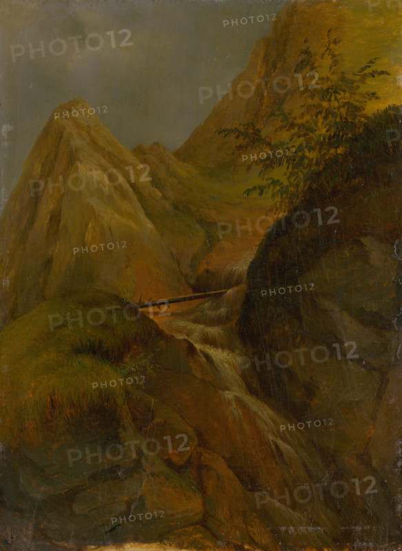 Mountain landscape with waterfall, c1860.