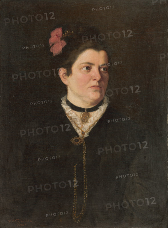 Portrait of a woman with a pink bow, 1880.
