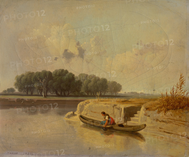 River landscape with boat, 1866.