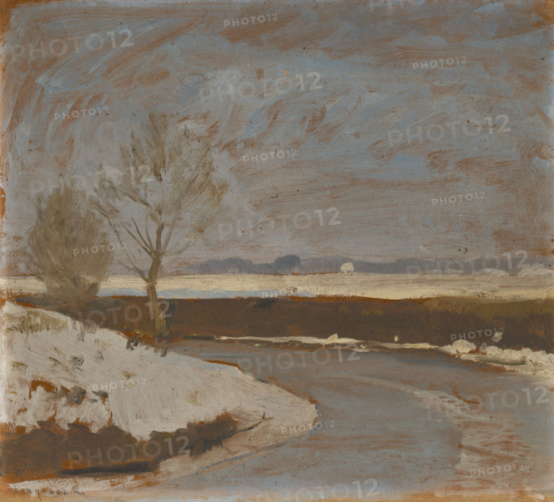 Study of winter landscape with river, c1912.