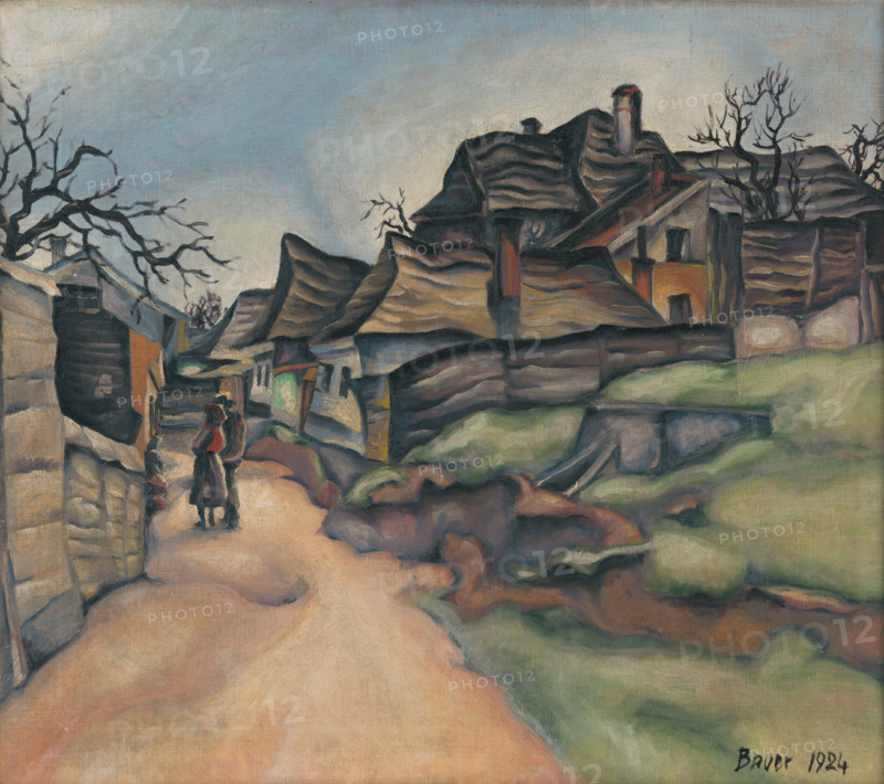 Village scene with figures, 1924.