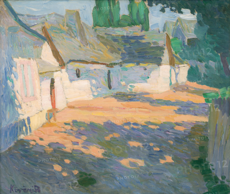 In the morning sun, (village courtyard), c1910.