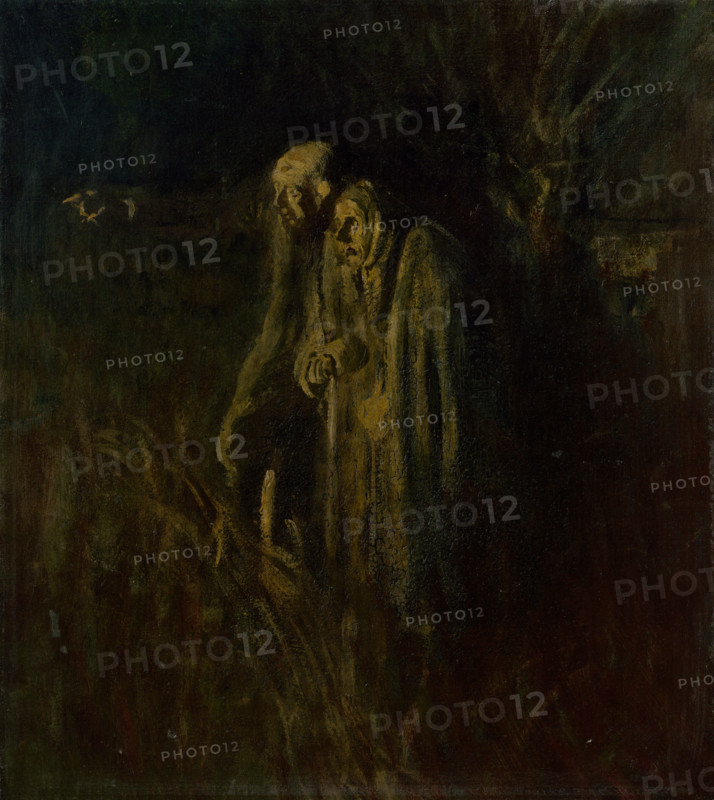 End of Life. Elderly Couple at Night, 1895-1900.