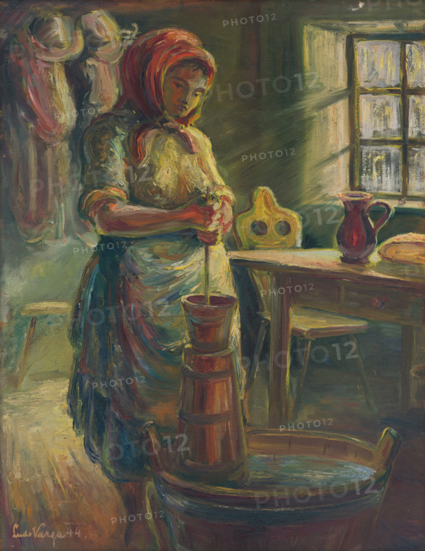 Churning butter, 1944.