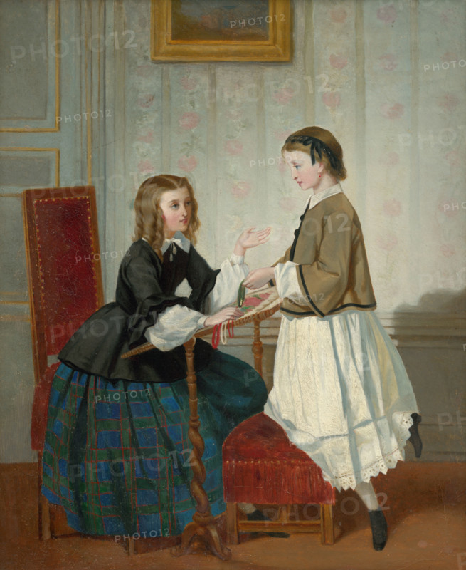 Girls with embroidery frame, 1865.
